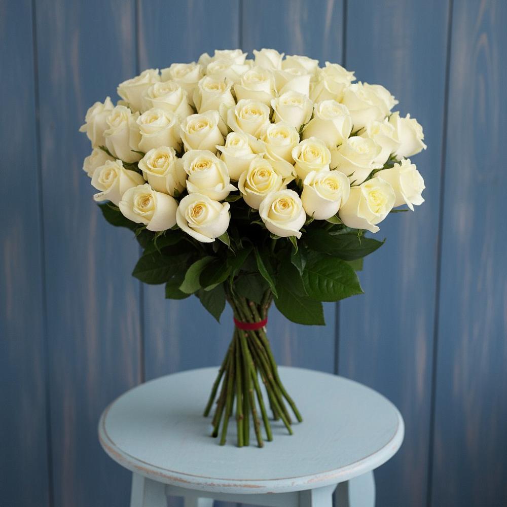 Букет 51 Белая роза Эдлесс Лав в Красносельском