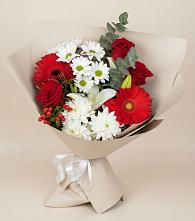 Букет цветов из:  Розы, Хризантемы, Герберы и Лилии в Красносельском
