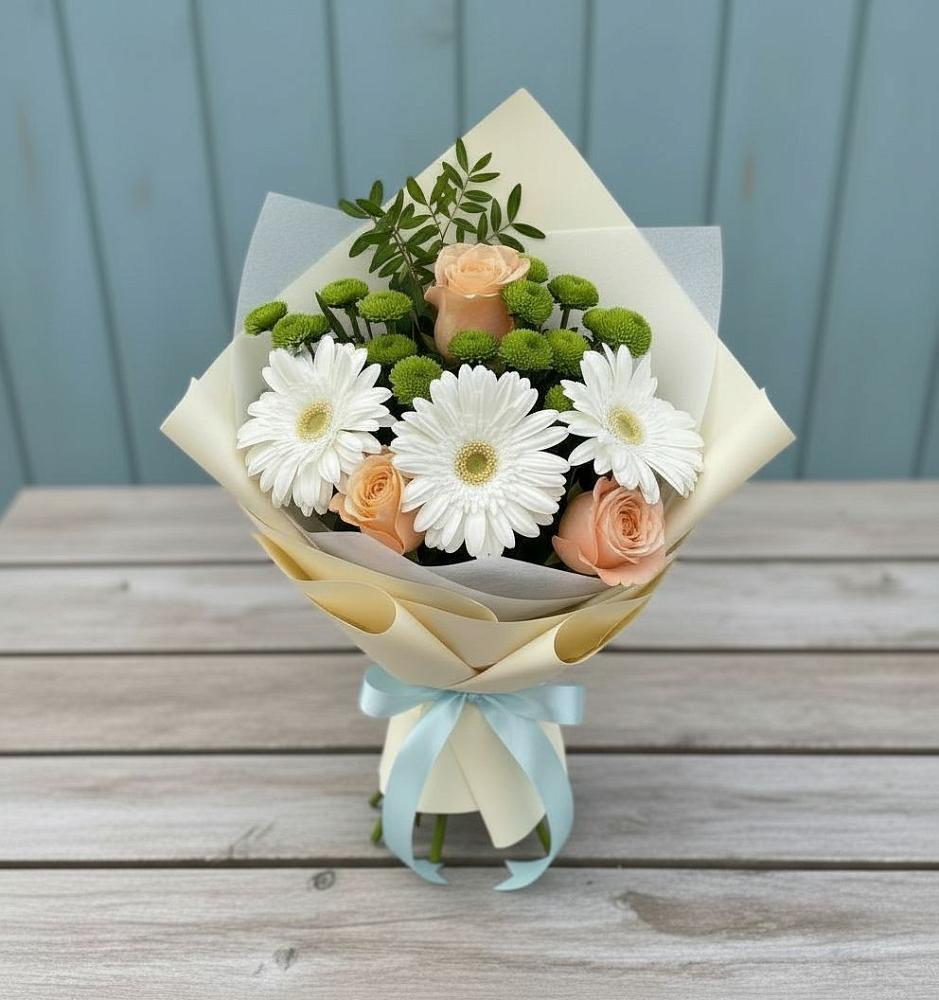 Букет цветов из: Герберы, Розы и Хризантемы в Красносельском