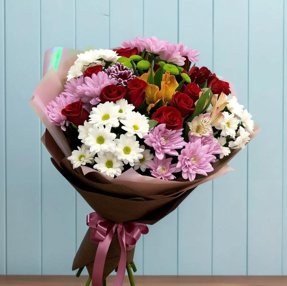 Букет цветов из: Розы, Хризантемы и Альстромерии в Красносельском