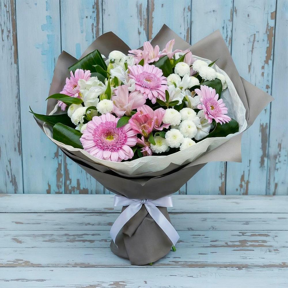 Букет цветов из: Герберы, Альстромерии и Хризантемы в Красносельском